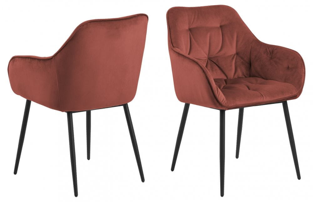Design Scandinavia Jedálenská stolička Brooke (SET 2ks), zamat, korálová
